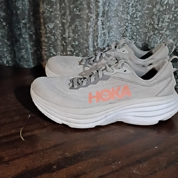 Hoka Shoes - Hoka Light Gray and Coral Athletic Shoes